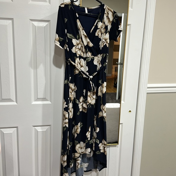 PinkBlush Navy Blue Floral Hi-Low Wrap Dress - Picture 2 of 3